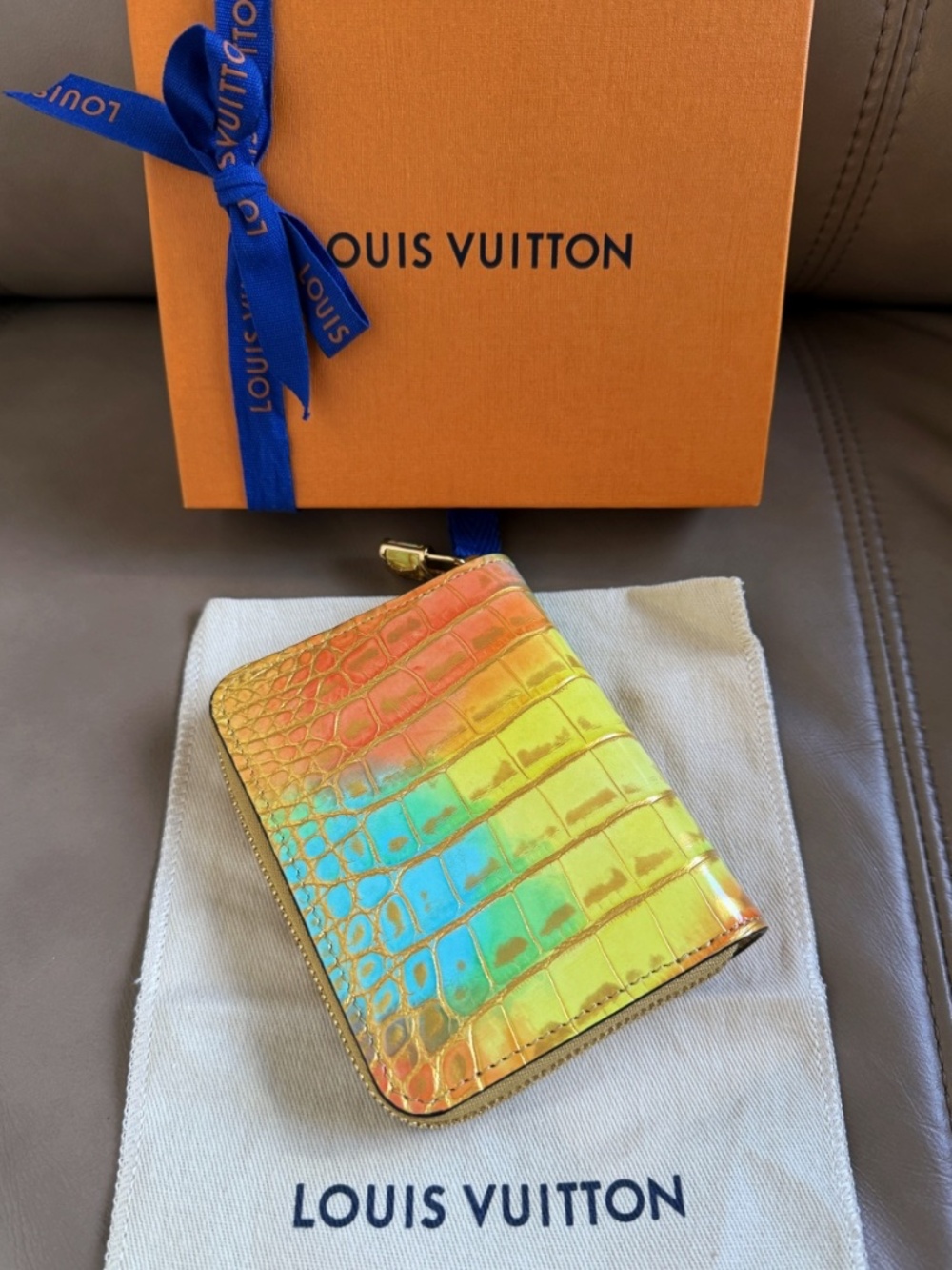 Louis Vuitton Rainbow Gradient Crocodile or Alligator Zippy Coin Purse Wallet